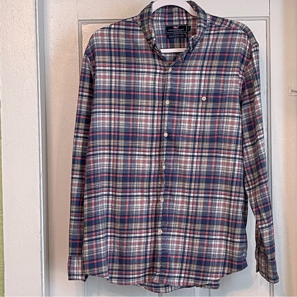 Vineyard Vines Mens Slim Longshore Fit Whale Long Sleeve Linen blend Shirt LG - Picture 1 of 8